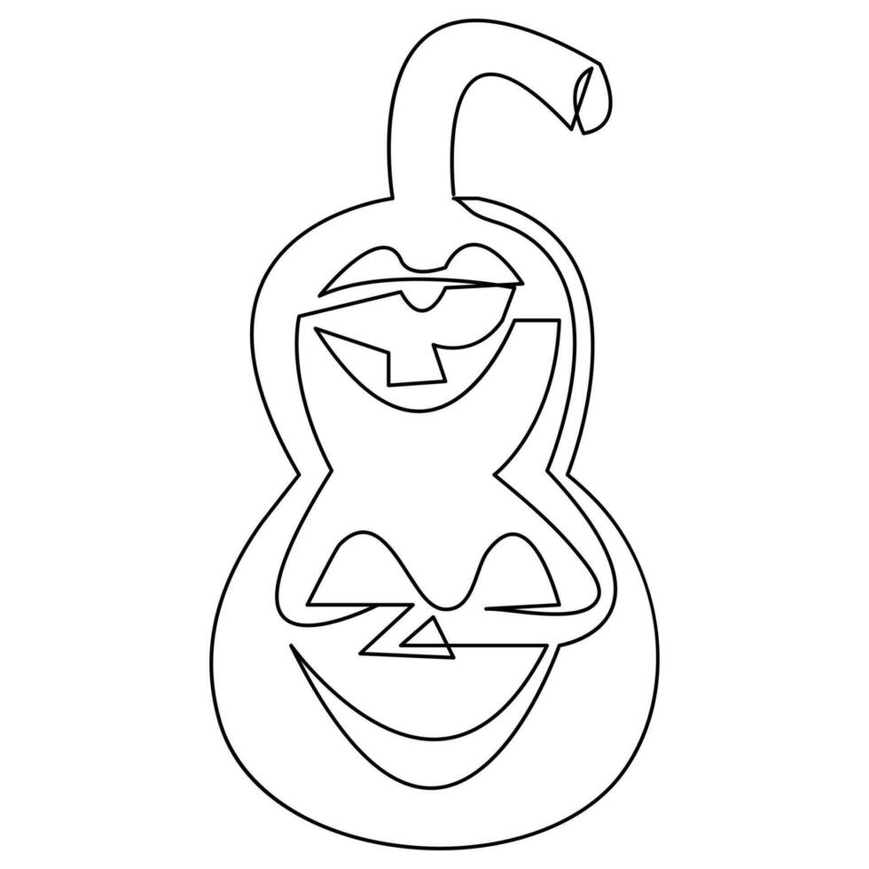Halloween pumpkin with a face single line art drawing continuous vector outline illustration minimalism