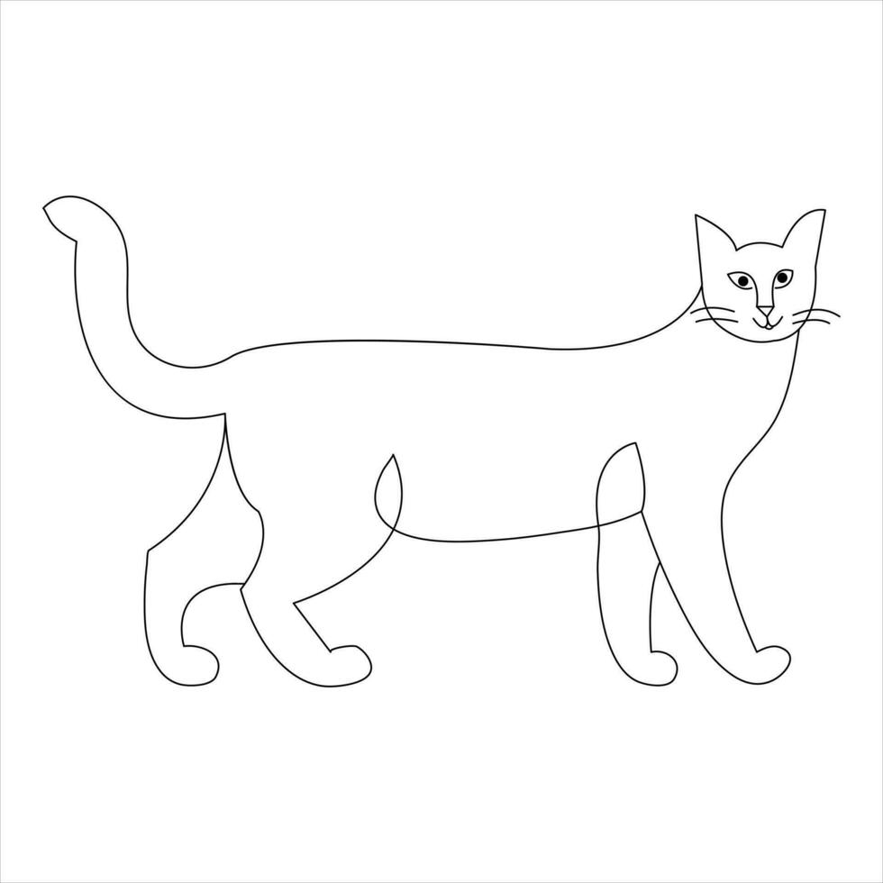 Cat pet animal single line art drawing continuous outline vector art illustration minimalist