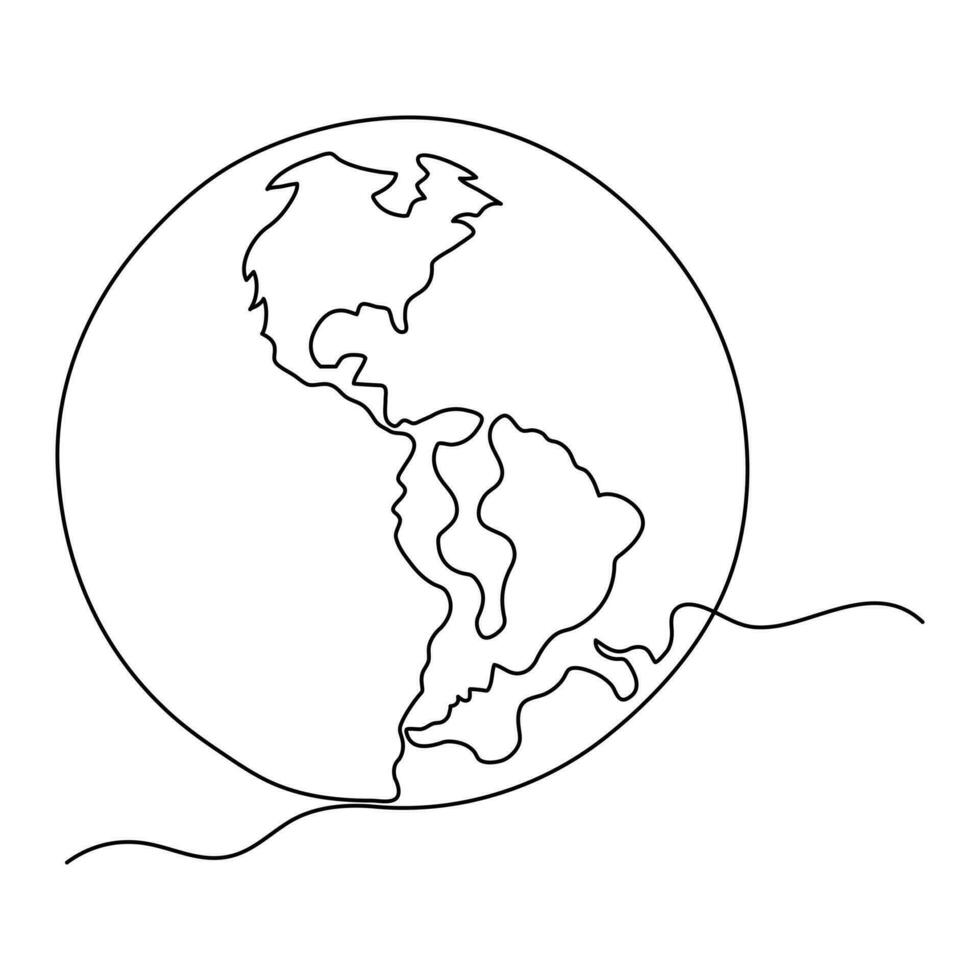 global mapa verde tierra planeta mundo ecología de continuo uno línea Arte dibujo tierra día contorno vector ilustración
