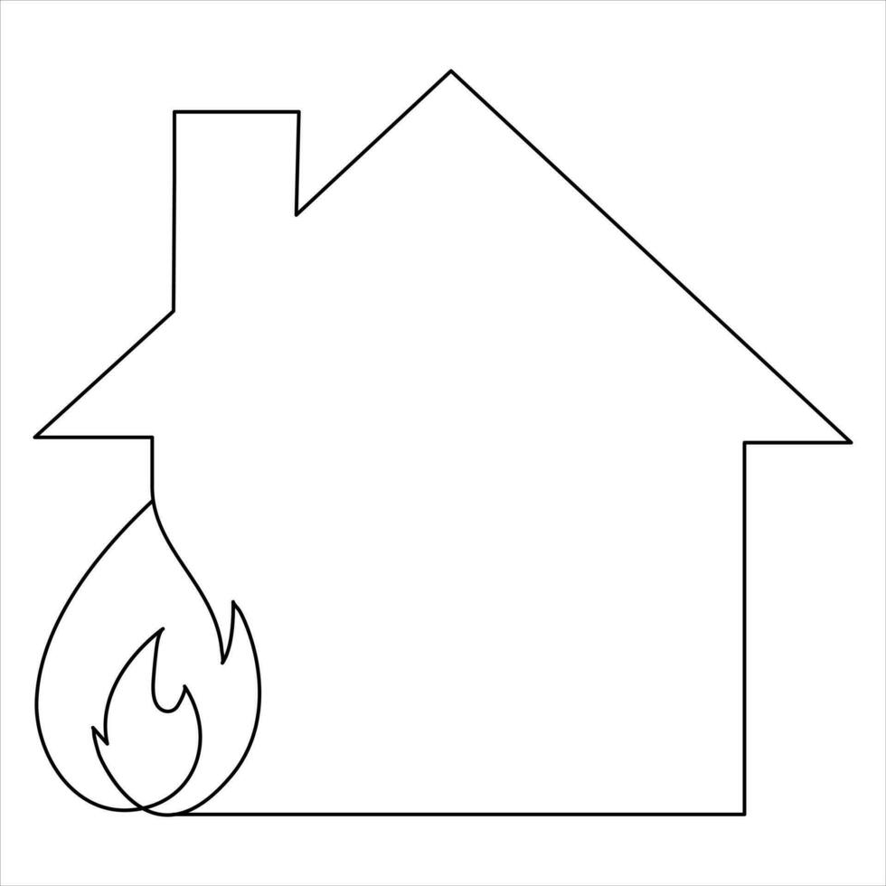 Burning house continuous one line hand drawing fire symbol and safety concept outline vector art minimalist
