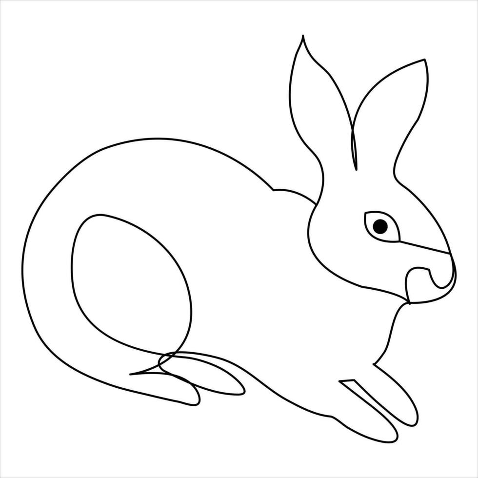 Continuous single line art drawing rabbit pet animal jumping sketch hand drawn outline vector illustration