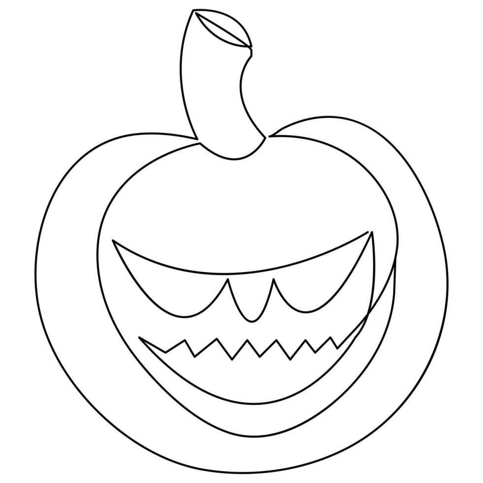 Halloween pumpkin with a face single line art drawing continuous vector outline illustration minimalism