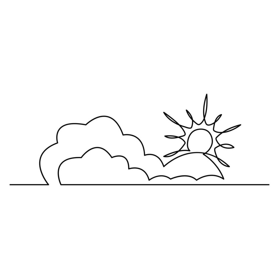 Sun summer continuous single line art drawing outline vector ...