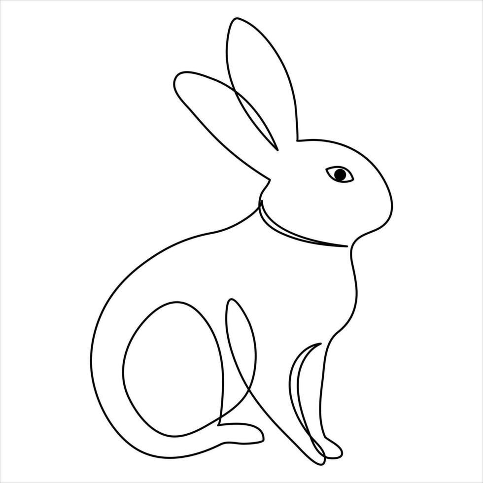 Continuous single line art drawing rabbit pet animal jumping sketch hand drawn outline vector illustration