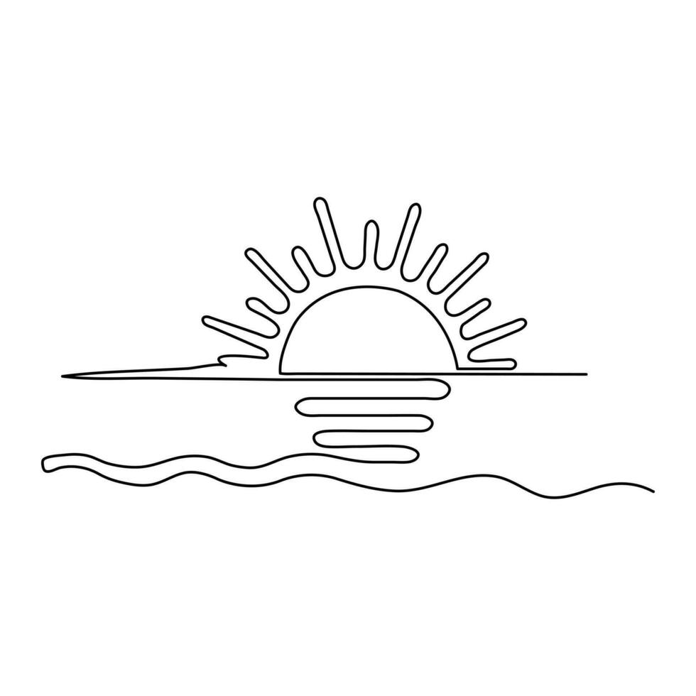 Sun summer continuous single line art drawing outline vector illustration sunrise weather icon