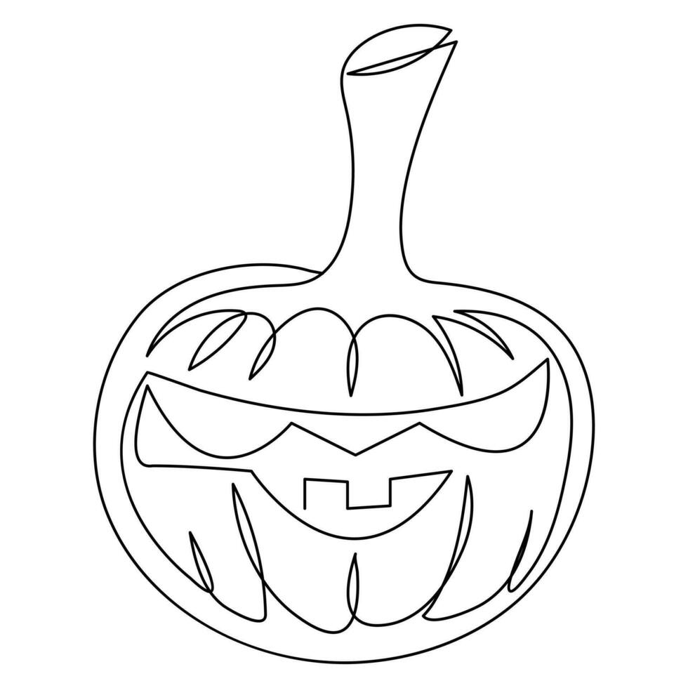 Halloween pumpkin with a face single line art drawing continuous vector outline illustration minimalism