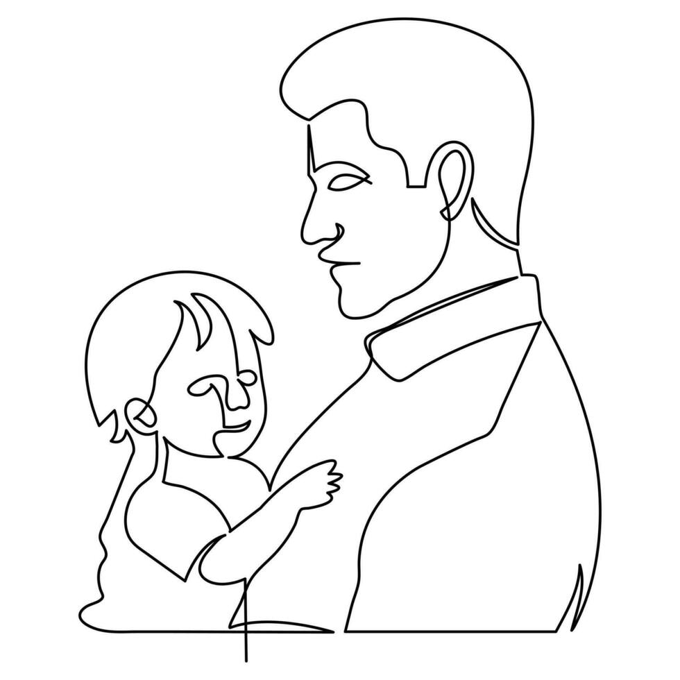 Happy father's and his child dad holds the baby in his arms continuous one line art in outline vector