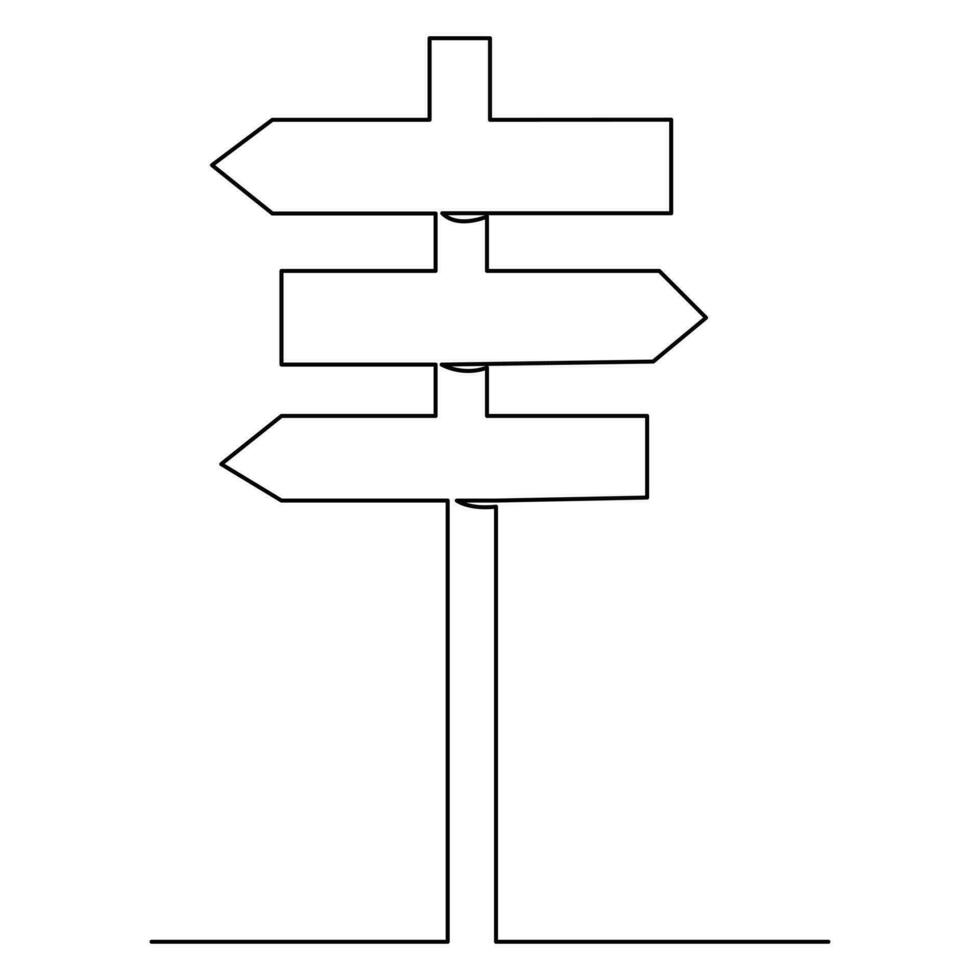 Road direction continuous one line drawing of signpost arrows to the left and right outline vector illustration