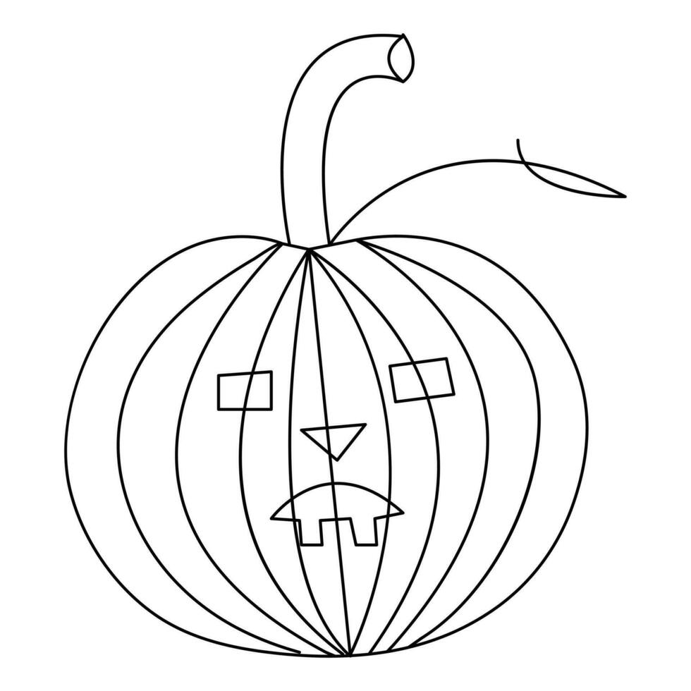 Halloween pumpkin with a face single line art drawing continuous vector outline illustration minimalism