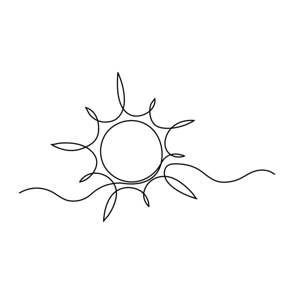 Sun summer continuous single line art drawing outline vector illustration sunrise weather icon