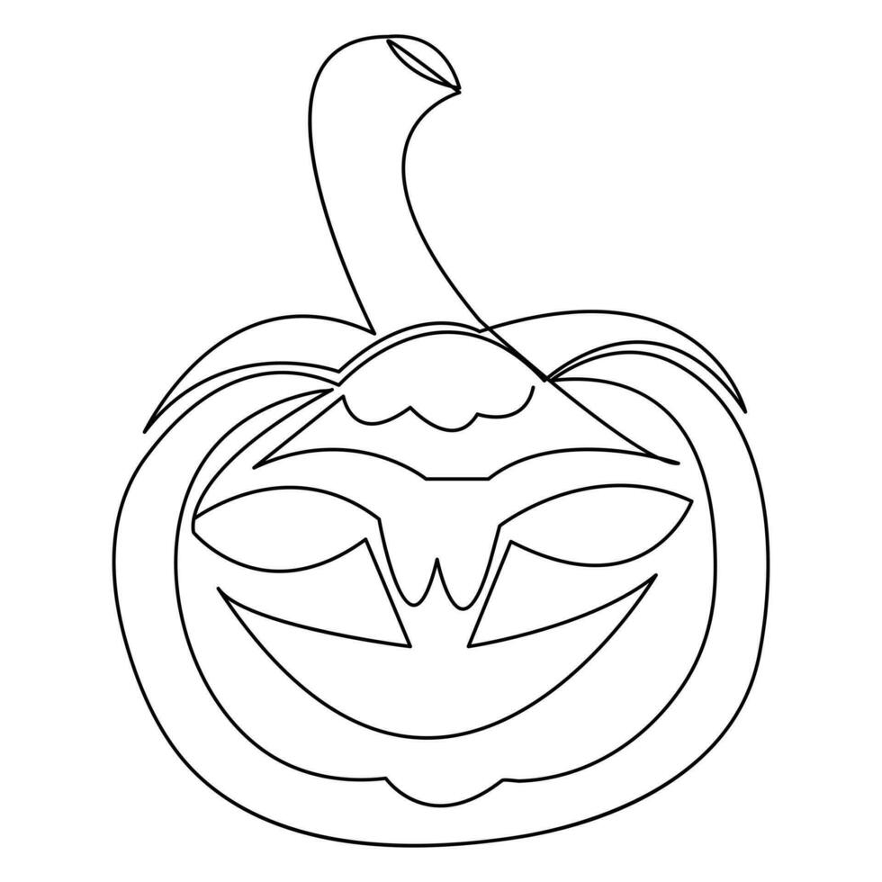 Halloween pumpkin with a face single line art drawing continuous vector outline illustration minimalism