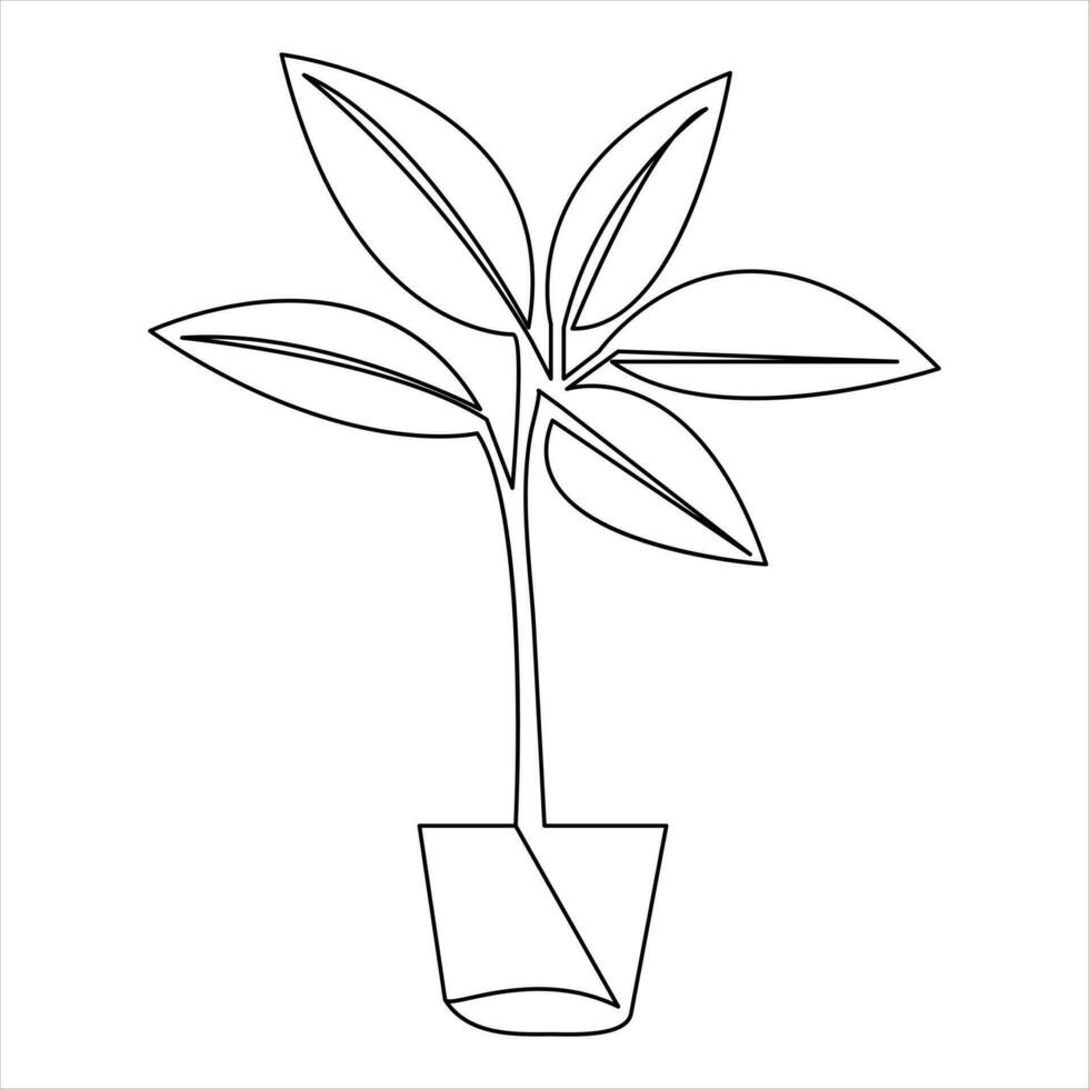 Continuous single line drawing plant of leaf outline vector icon minimalist art