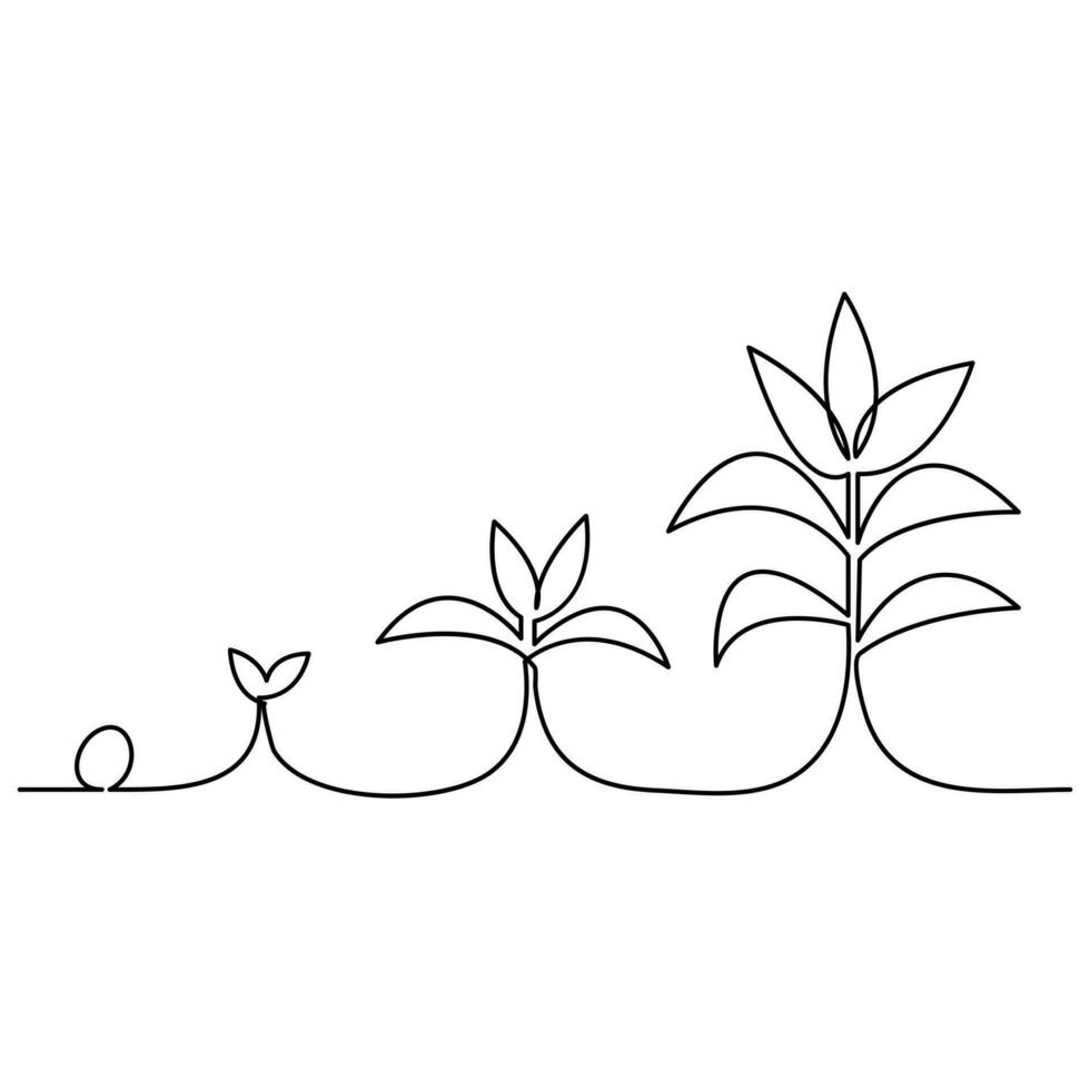 Continuous one line art drawing plant growth process illustration outline vector art minimalist