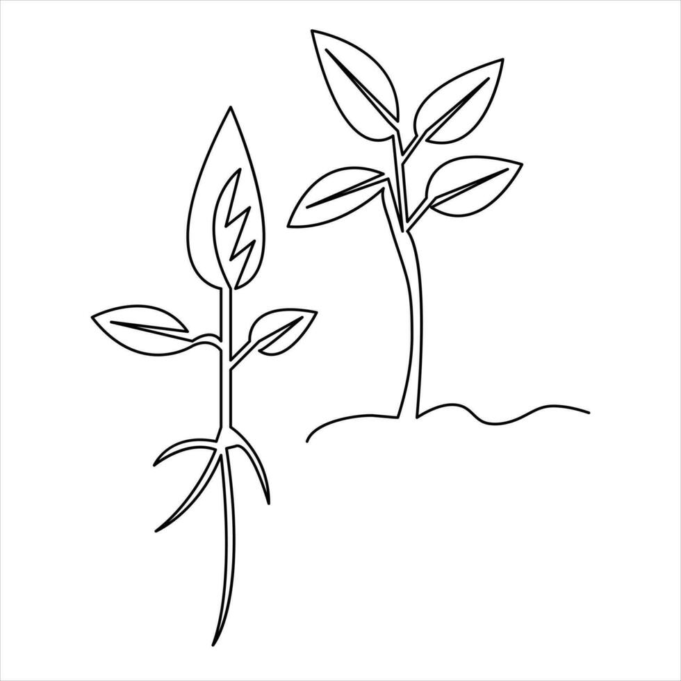 Continuous single line drawing plant of leaf outline vector icon minimalist art