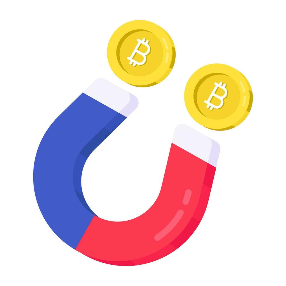 A flat design icon of attract bitcoin vector