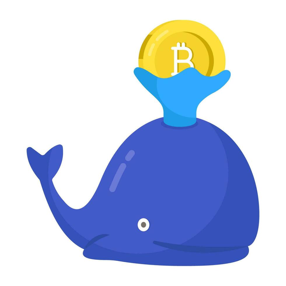 A flat design icon of bitcoin whale vector