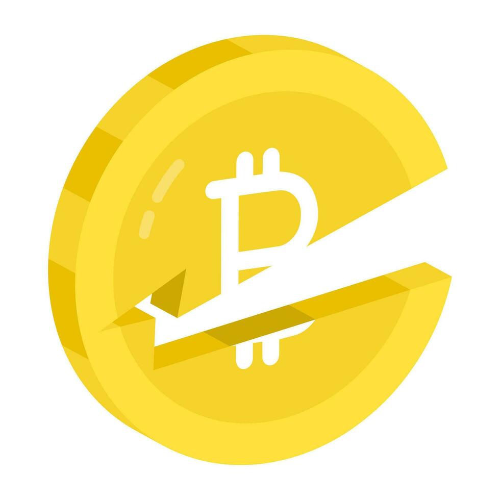 An icon design of cracked bitcoin vector