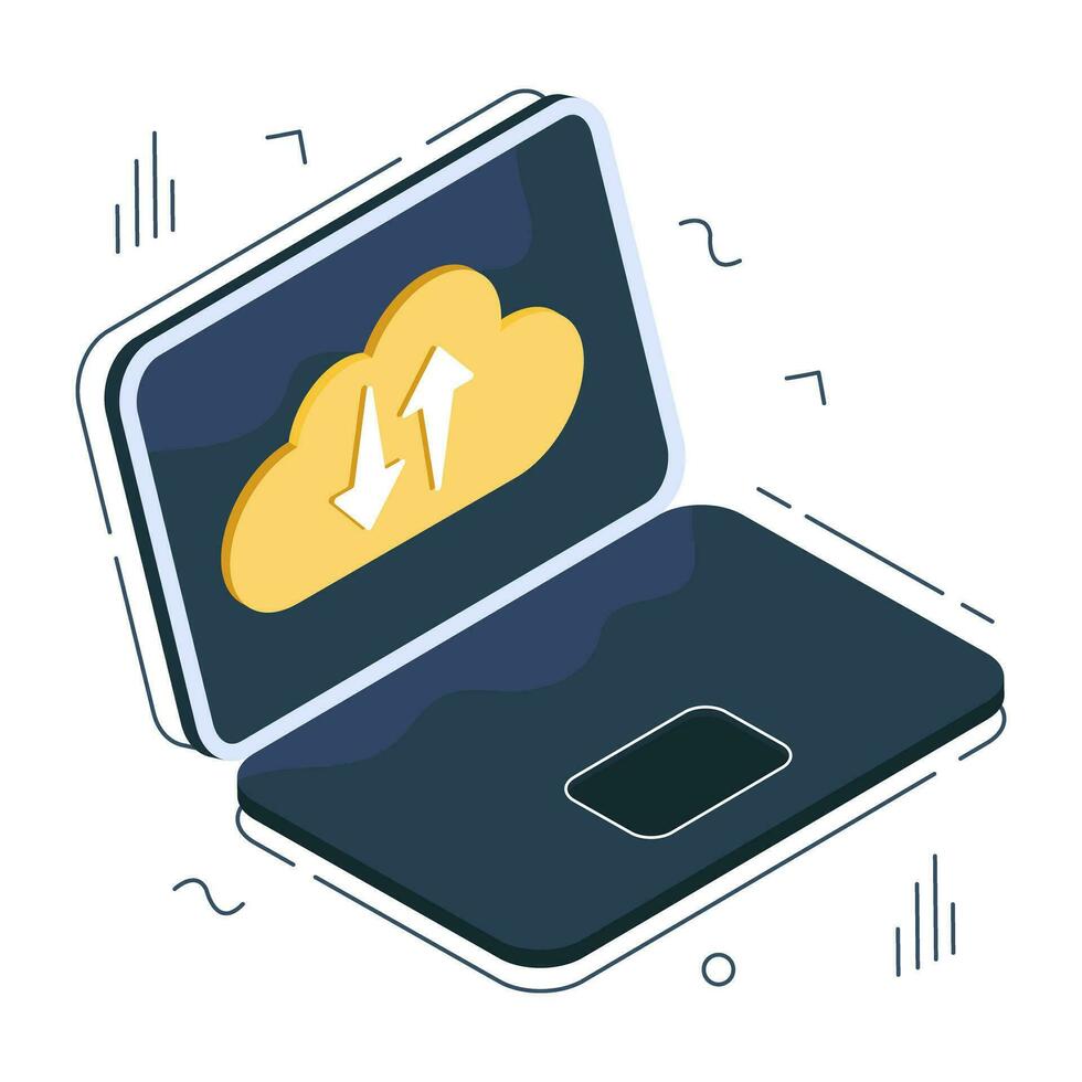 An isometric design icon of cloud data transfer vector