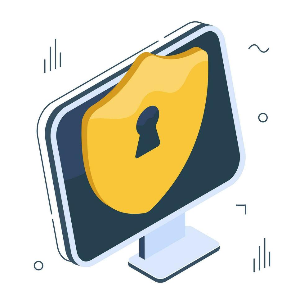 Monitor with shield showcasing system security icon vector