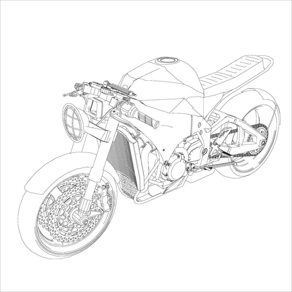 Retro Cafe racer classic motorcycle wire frame blueprint vector illustration