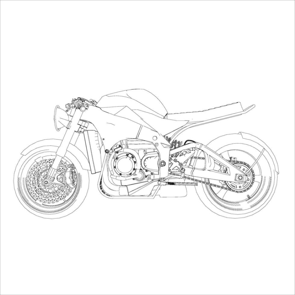 Retro Cafe racer classic motorcycle wire frame blueprint vector illustration