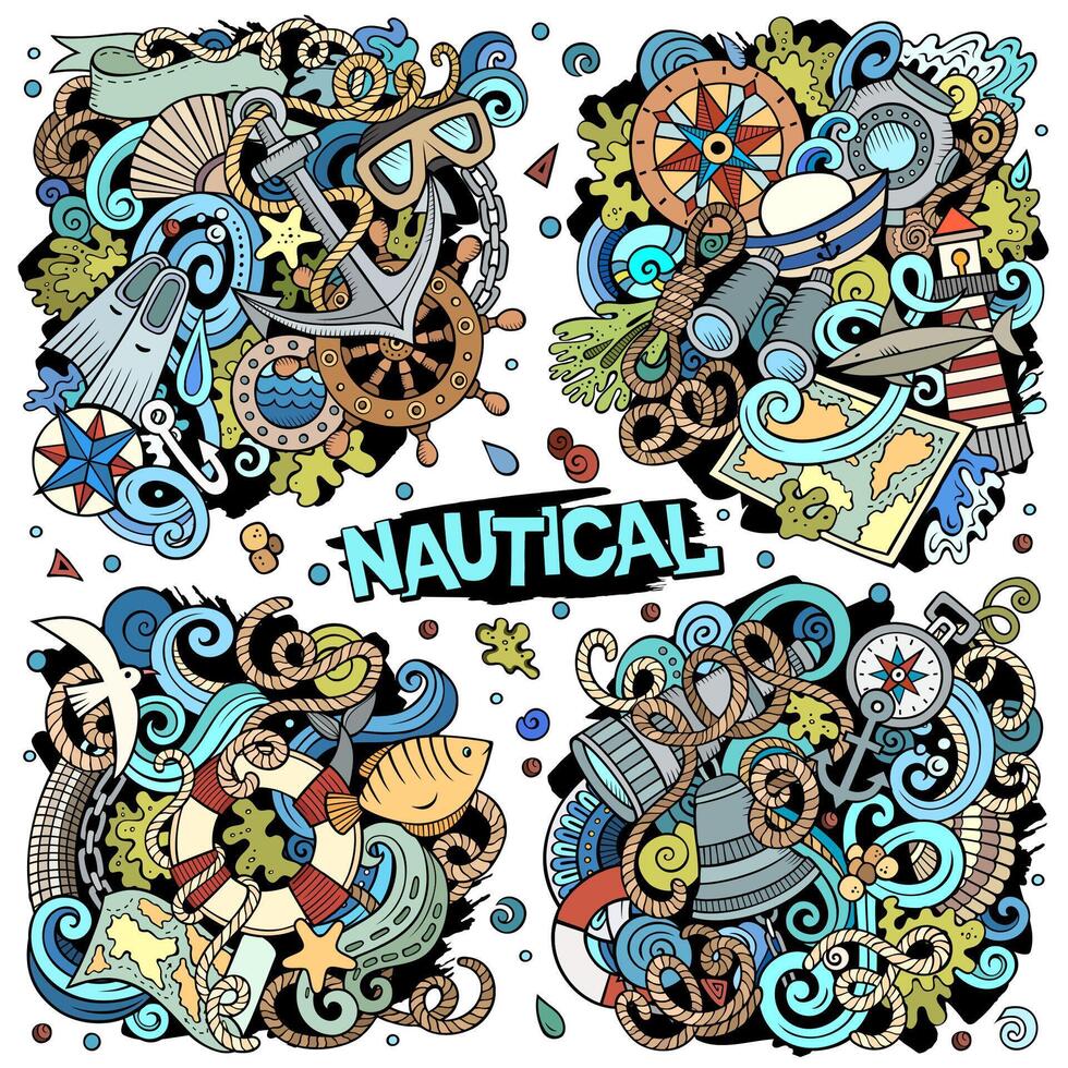 Set of Marine, Nautical cartoon objects 36376468 Vector Art at Vecteezy