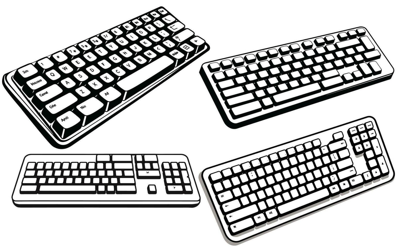 Keyboard. Silhouette, black, computer keyboard, keyboard keys, English layout vector