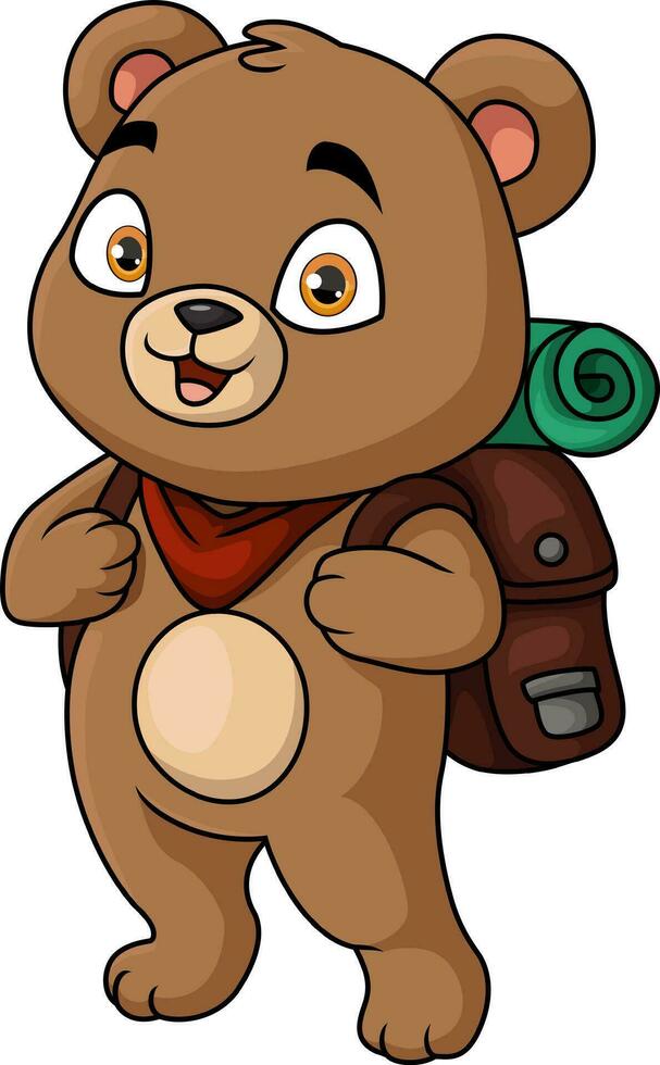 Cute bear hiking cartoon with backpack vector