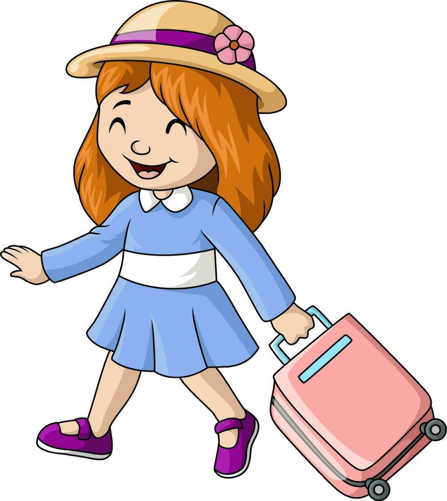 Cute girl cartoon with luggage vector