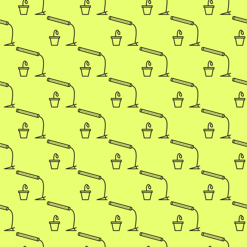 Phytolamp or Grow Light with Sprout vector thin line seamless pattern