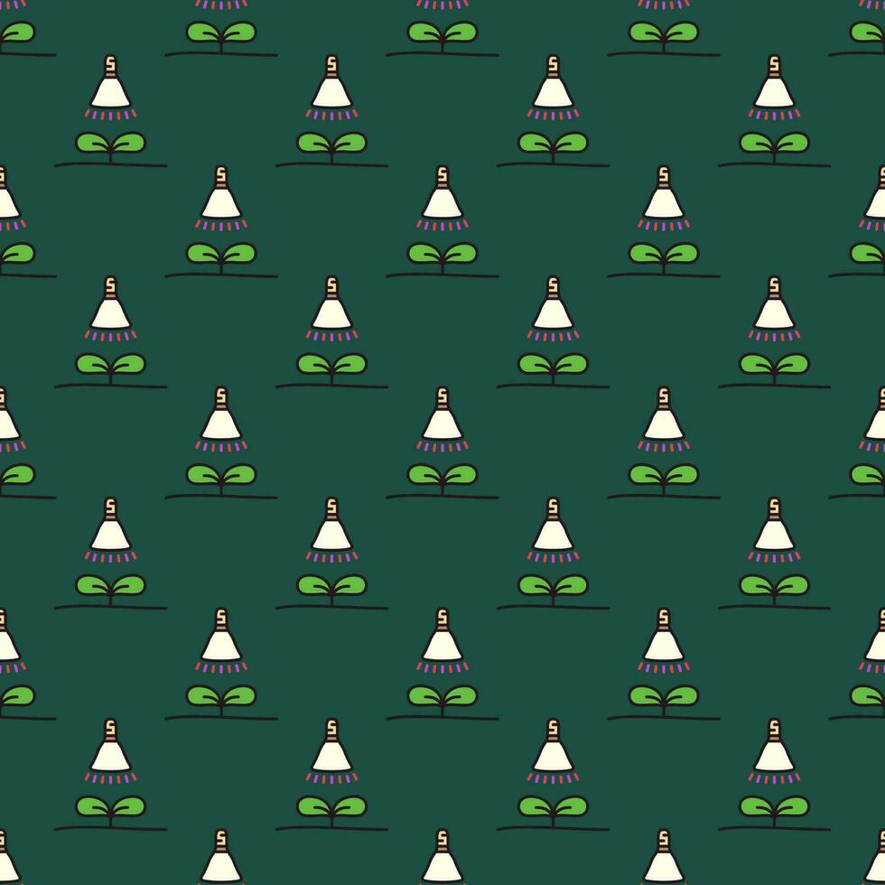 Phyto Bulb with Sprout vector colored seamless pattern