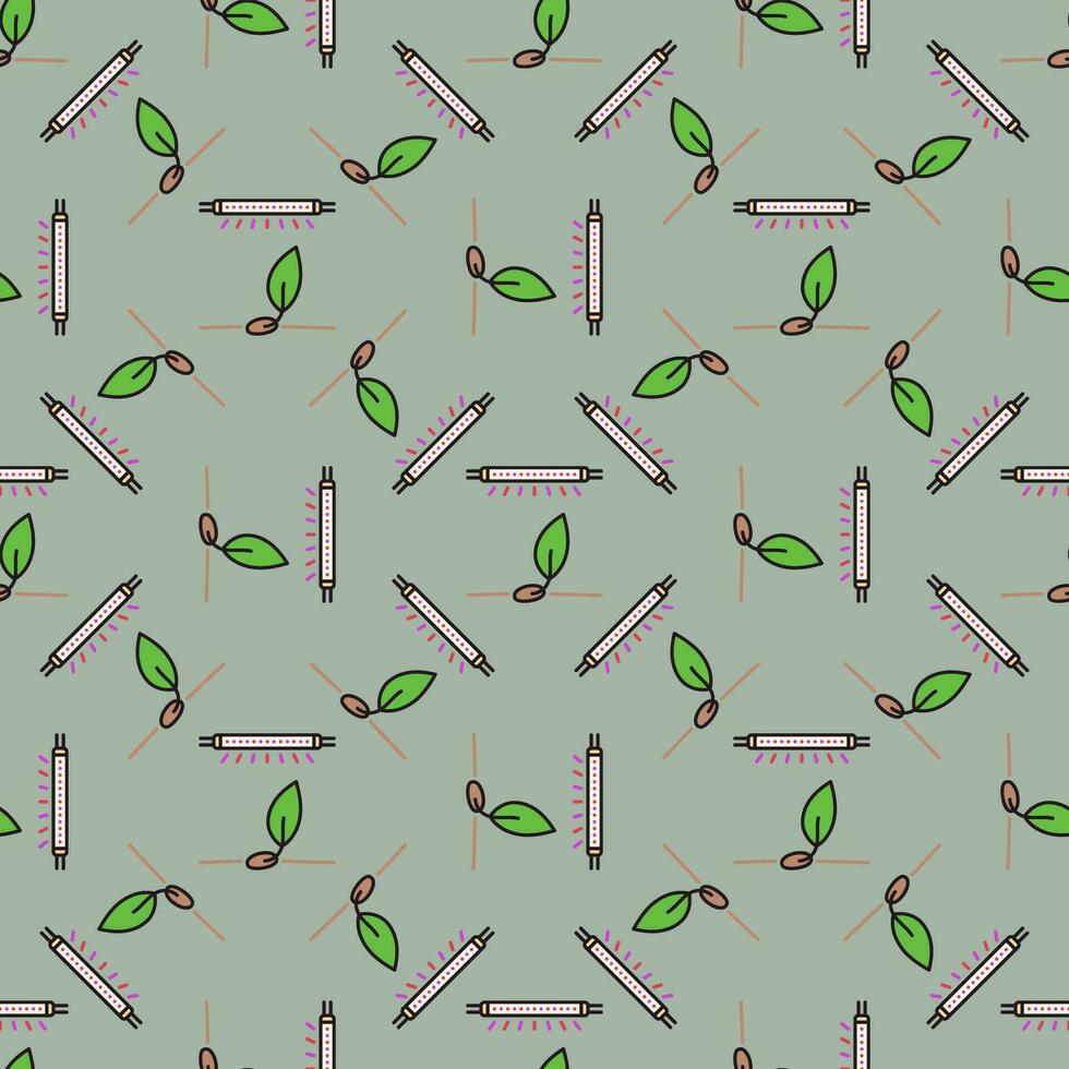 Sprout and Phytolamp vector Grow Light colored seamless pattern