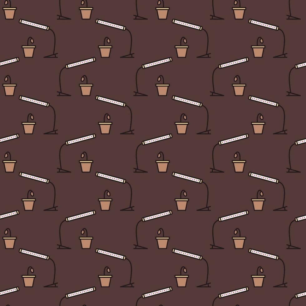 Grow Light with Sprout vector Phytolamp colored seamless pattern