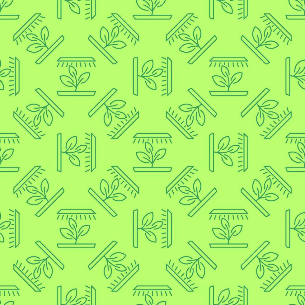 Grow Light with Seedling vector Phytolamp green outline seamless pattern