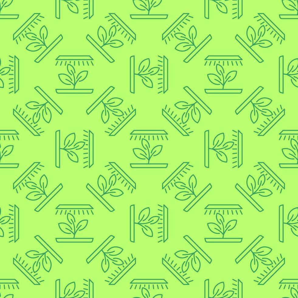 Grow Light with Seedling vector Phytolamp green outline seamless pattern