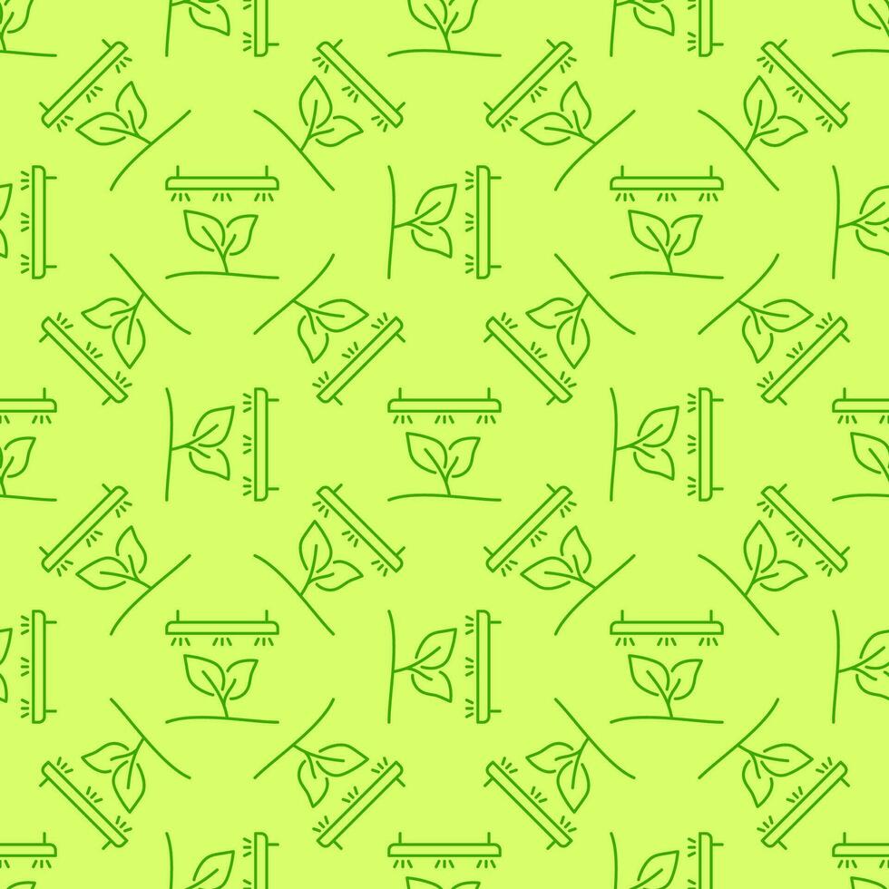 Grow Light vector Phyto Lamp green thin line seamless pattern