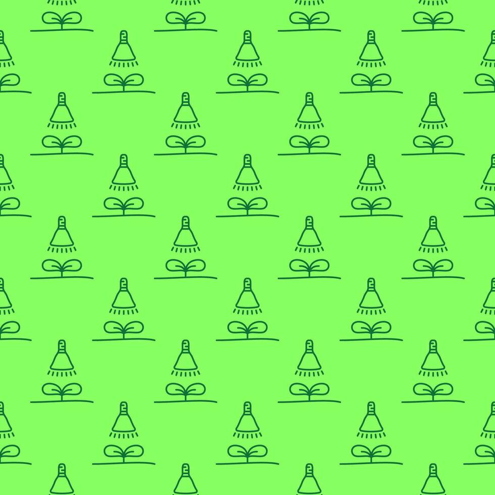 Grow Light Bulb with Sprout vector thin line green seamless pattern