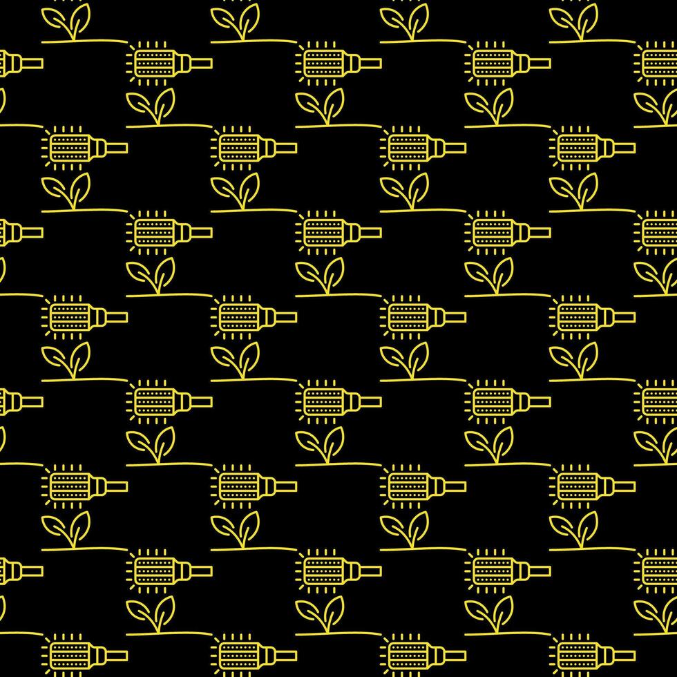 Corn Bulb Growing Lamp vector Phyto Light Bulb dark thin line seamless pattern