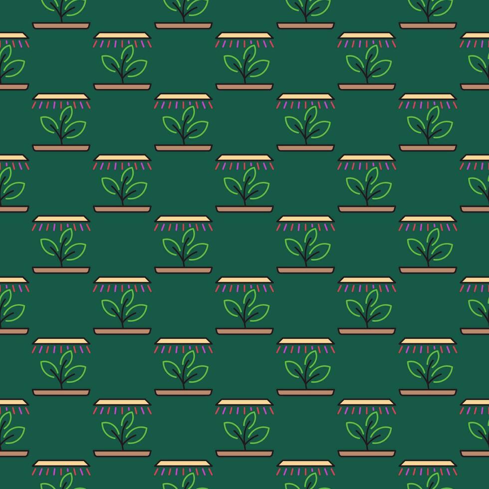 Phytolamp with Seedling vector Grow Light colored seamless pattern