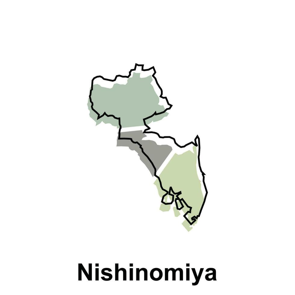 Map City of Nishinomiya design illustration, vector symbol, sign, outline, World Map International vector template on white background