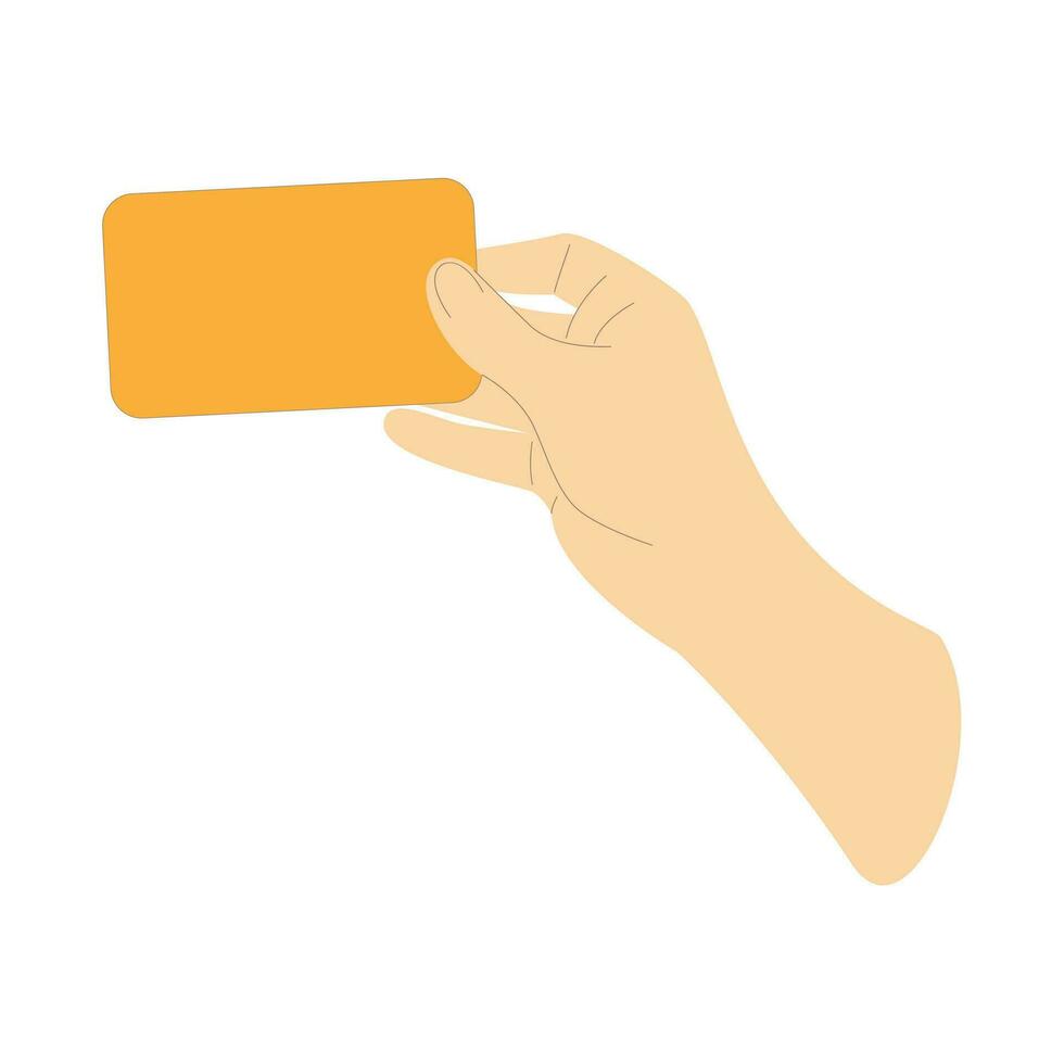 Hand holding bank card on white background with copy space for text. vector