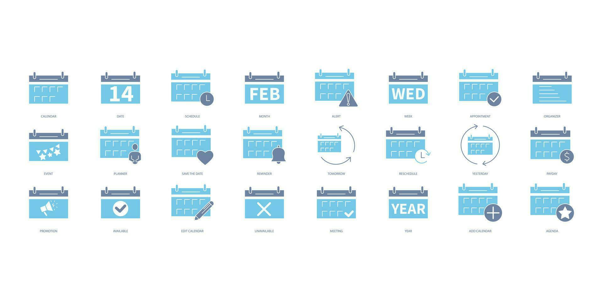 calendar icons set. Set of editable stroke icons.Vector set of calendar vector