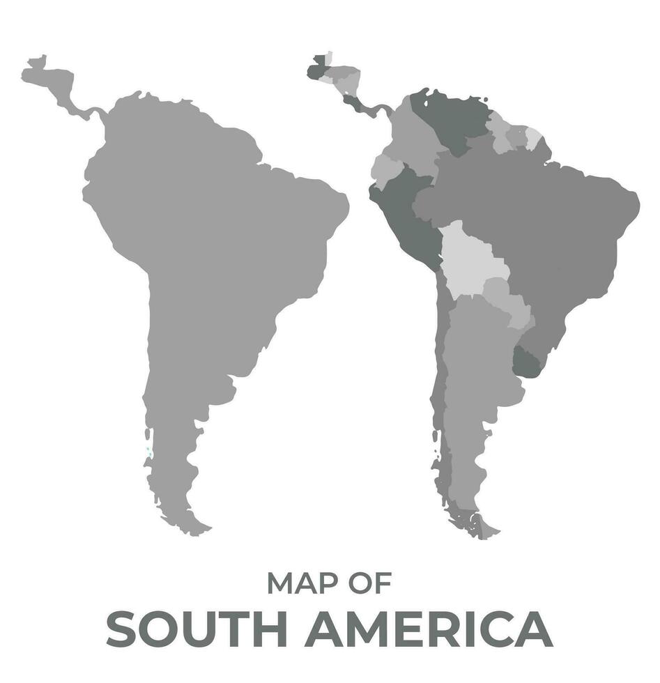 Greyscale vector map of south america with regions and simple flat illustration