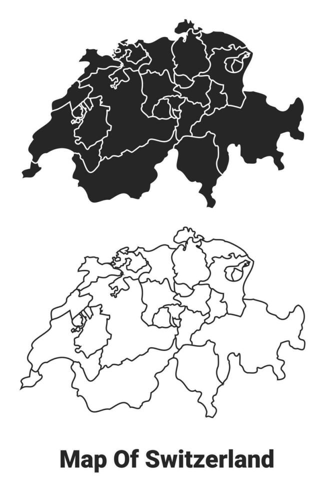 Vector Black map of Switzerland country with borders of regions