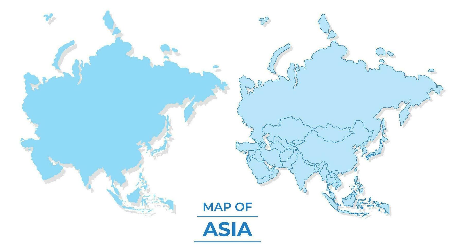 Vector Asia map set simple flat and outline style illustration