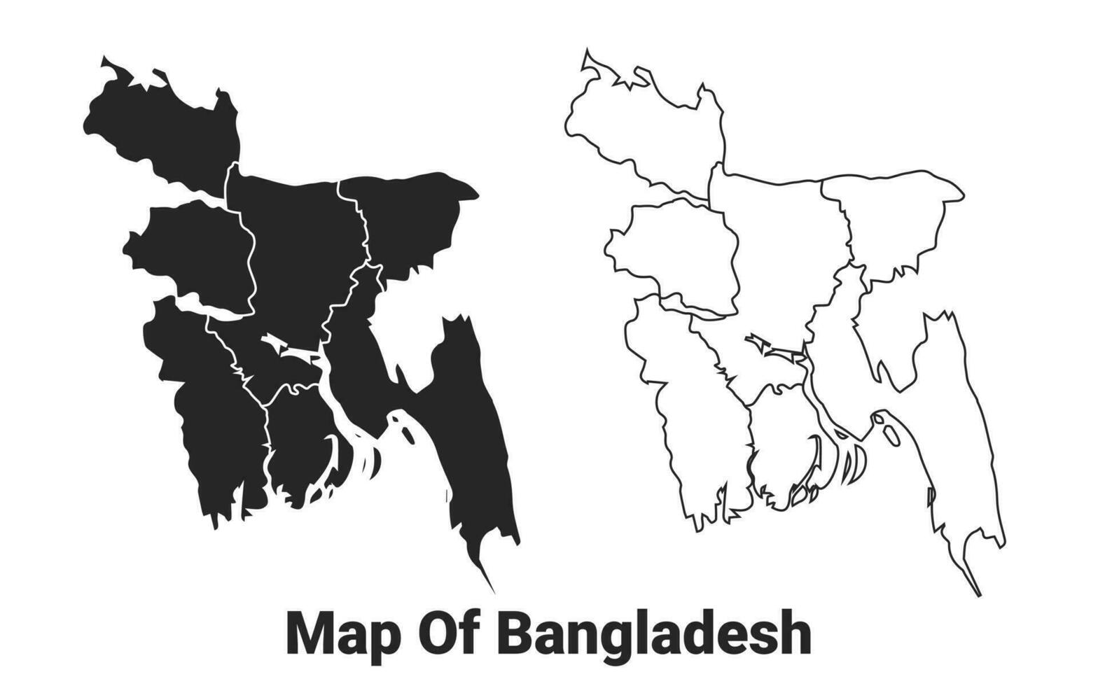 Vector Black map of Bangladesh country with borders of regions