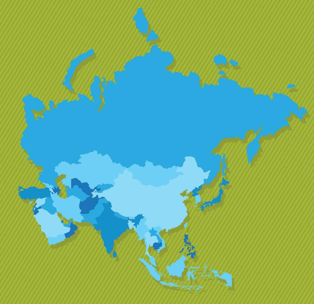 Asia map with regions blue political map green background vector illustration