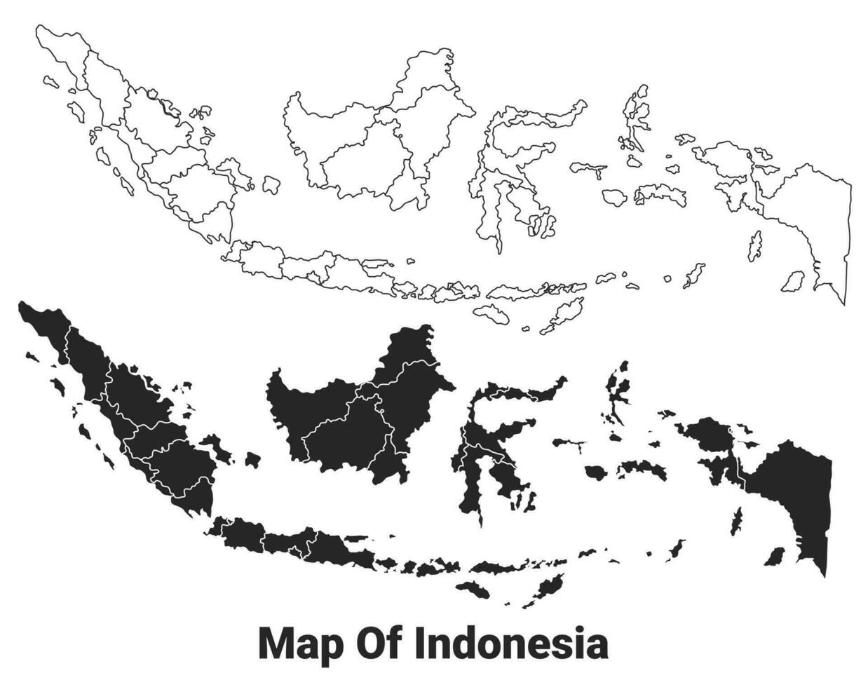 Vector Black map of Indonesia country with borders of regions