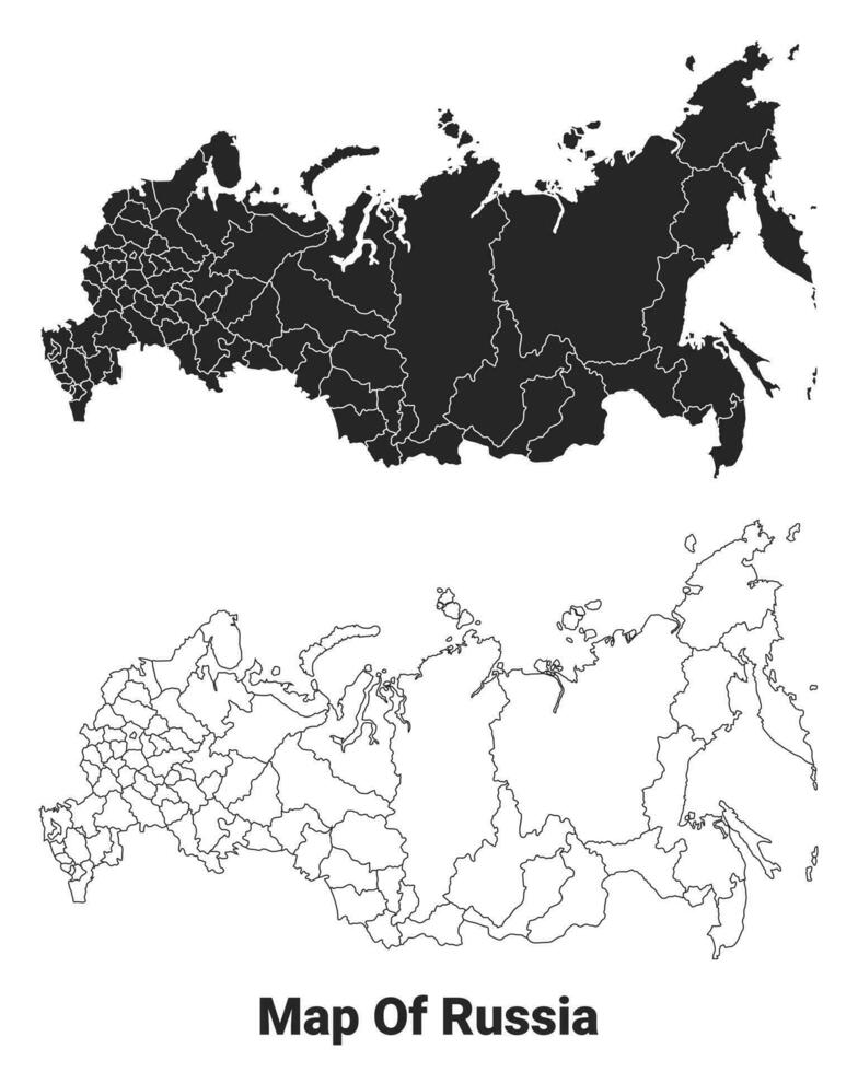 vector negro mapa de Rusia país con fronteras de regiones