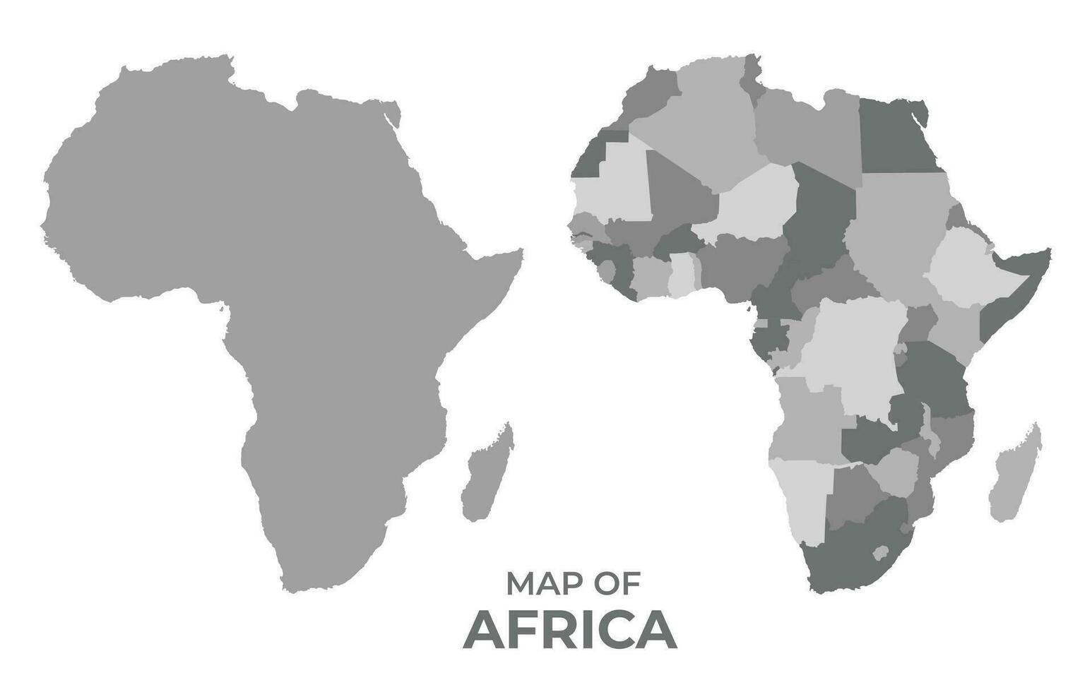 Greyscale vector map of Africa with regions and simple flat illustration